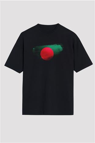Bangladeş - Bangladesh Bayrağı Baskılı Unisex Siyah Oversize Tişört