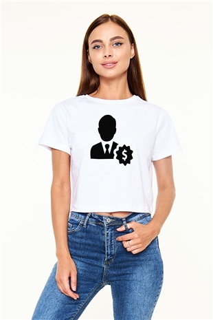Bankacı Beyaz  Crop Top Tişört