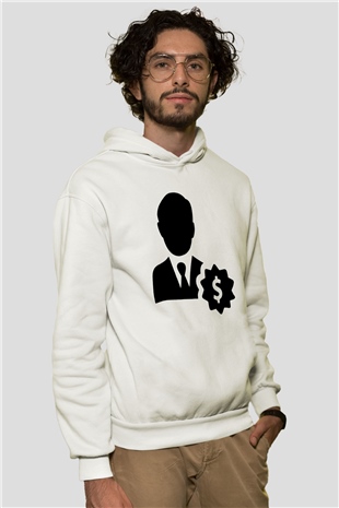 Bankacı Beyaz Unisex Kapüşonlu Sweatshirt