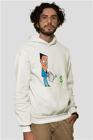 Bankacı Beyaz Unisex Kapüşonlu Sweatshirt