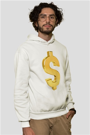Bankacı Beyaz Unisex Kapüşonlu Sweatshirt