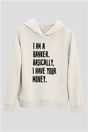 Bankacı Beyaz Unisex Kapüşonlu Sweatshirt