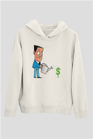 Bankacı Beyaz Unisex Kapüşonlu Sweatshirt