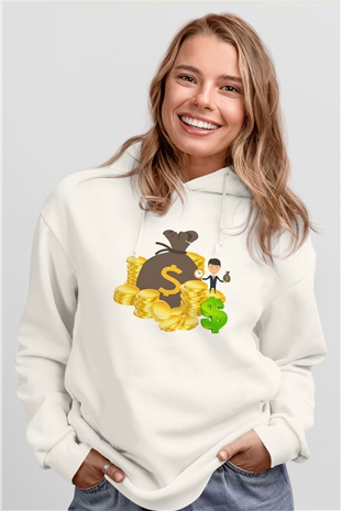 Bankacı Beyaz Unisex Kapüşonlu Sweatshirt