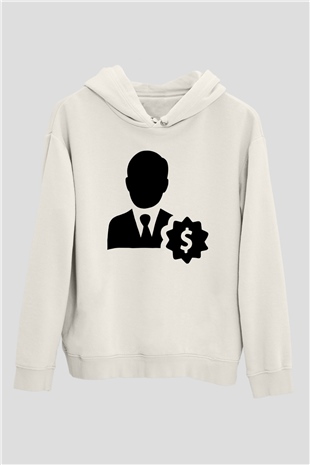 Bankacı Beyaz Unisex Kapüşonlu Sweatshirt