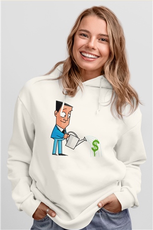Bankacı Beyaz Unisex Kapüşonlu Sweatshirt