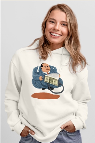 Bankacı Beyaz Unisex Kapüşonlu Sweatshirt