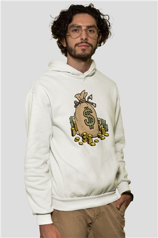 Bankacı Beyaz Unisex Kapüşonlu Sweatshirt