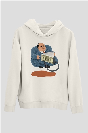 Bankacı Beyaz Unisex Kapüşonlu Sweatshirt