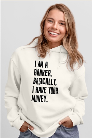 Bankacı Beyaz Unisex Kapüşonlu Sweatshirt