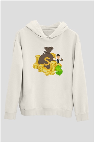 Bankacı Beyaz Unisex Kapüşonlu Sweatshirt