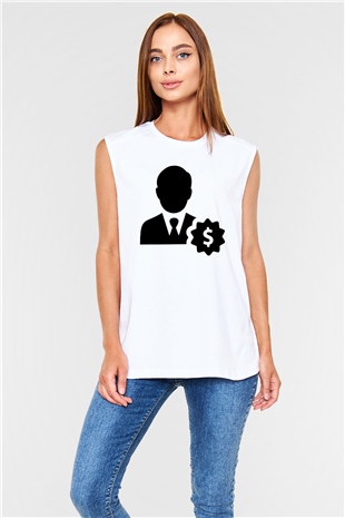 Bankacı Beyaz Unisex Kolsuz Tişört