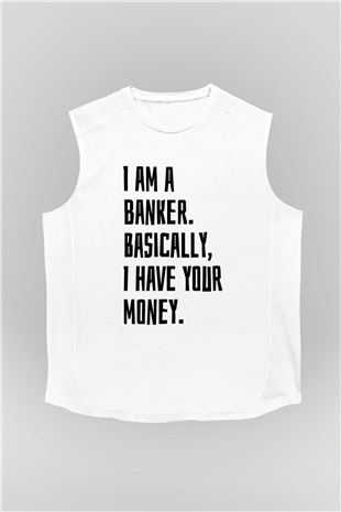 Bankacı Beyaz Unisex Kolsuz Tişört