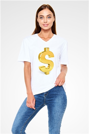 Bankacı Beyaz Unisex V Yaka Tişört