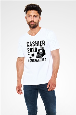 Bankacı Beyaz Unisex V Yaka Tişört