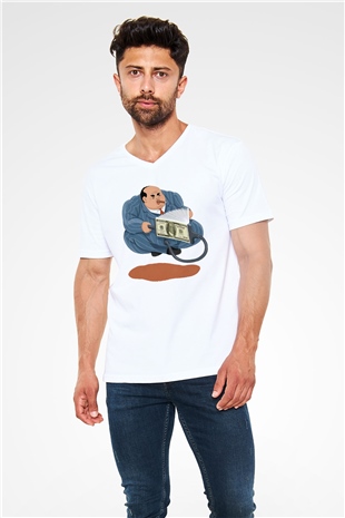 Bankacı Beyaz Unisex V Yaka Tişört