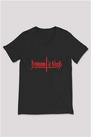 Baphomets Blood Baskılı Unisex Siyah V Yaka Tişört - Tshirt