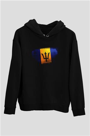 Barbados Bayrağı Baskılı Unisex Siyah Hoodie