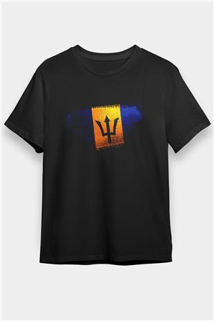 Barbados Bayrağı Baskılı Unisex Siyah Tişört