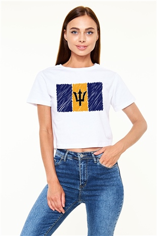 Barbados Beyaz Croptop Tişört