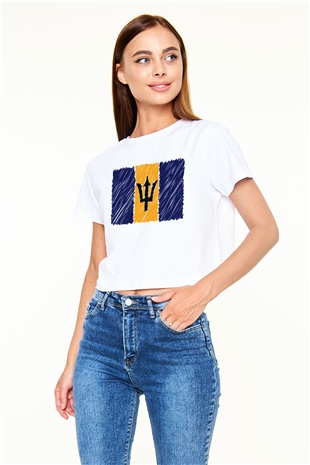 Barbados Beyaz Croptop Tişört