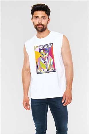 Barbara McClintock Baskılı Unisex Kolsuz Beyaz Tişört - Tshirt