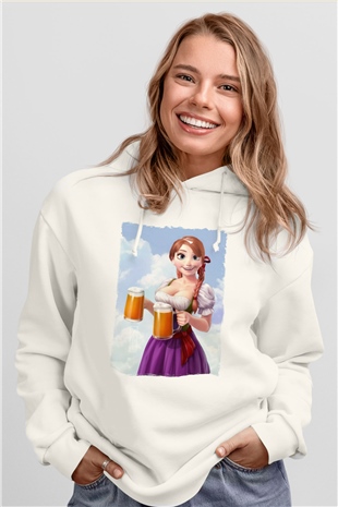Barmaid Beyaz Unisex Kapüşonlu Sweatshirt