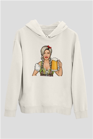 Barmaid Beyaz Unisex Kapüşonlu Sweatshirt