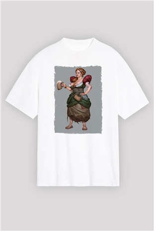 Barmaid Beyaz Oversize Tişört Oversize T-shirt - TişörtFabrikası