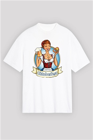 Barmaid Beyaz Oversize Tişört Oversize T-shirt - TişörtFabrikası