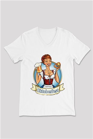 Barmaid Beyaz Unisex V Yaka Tişört