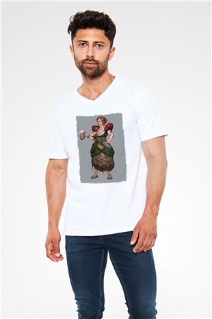 Barmaid Beyaz Unisex V Yaka Tişört