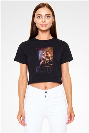 Barmaid Siyah  Crop Top Tişört