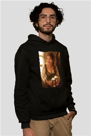 Barmaid Siyah Unisex Kapüşonlu Sweatshirt