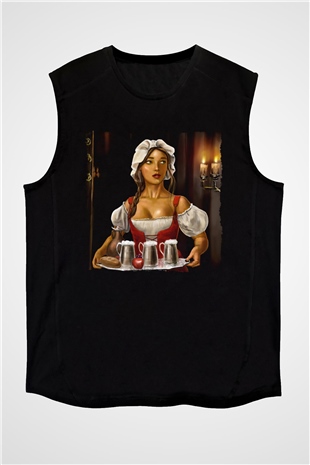 Barmaid Siyah Unisex Kolsuz Tişört