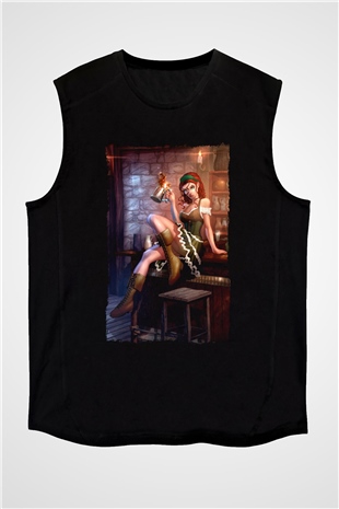 Barmaid Siyah Unisex Kolsuz Tişört