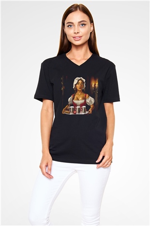 Barmaid Siyah Unisex V Yaka Tişört