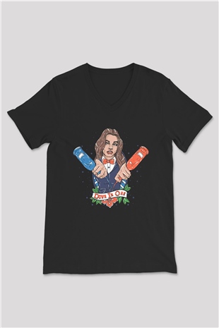 Barmaid Siyah Unisex V Yaka Tişört