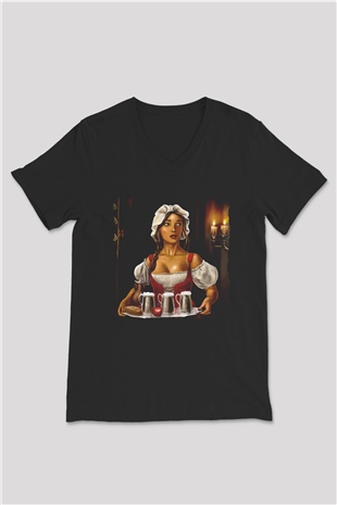 Barmaid Siyah Unisex V Yaka Tişört