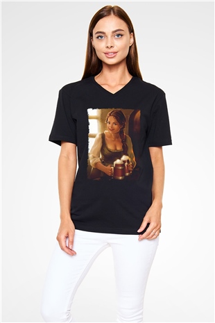 Barmaid Siyah Unisex V Yaka Tişört