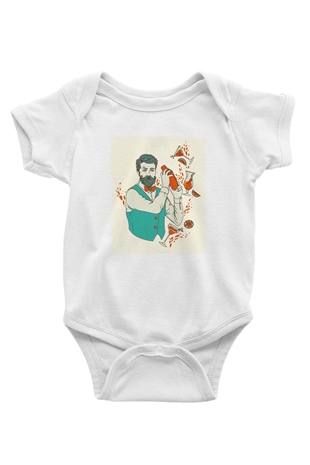 Barmen Baskılı Beyaz Unisex Bebek Body - Zıbın
