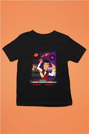 Barmen Baskılı Siyah Unisex Çocuk Tişört