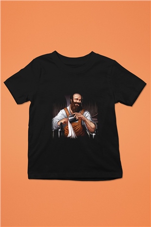 Barmen Baskılı Siyah Unisex Çocuk Tişört