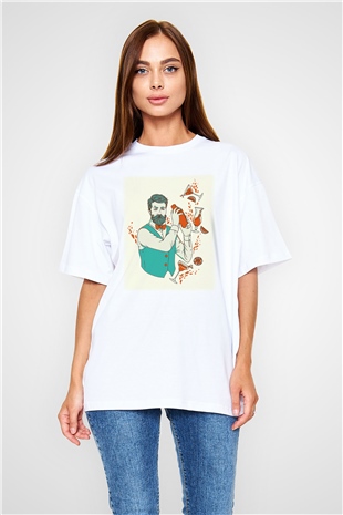 Barmen Beyaz Unisex Oversize Tişört T-Shirt