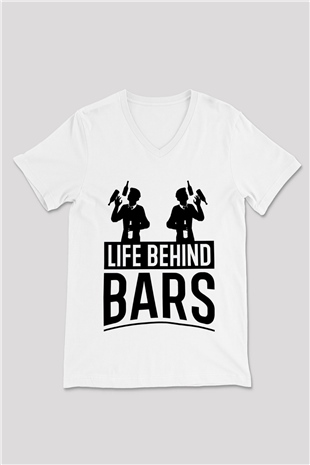 Barmen Beyaz Unisex V Yaka Tişört