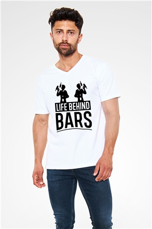 Barmen Beyaz Unisex V Yaka Tişört