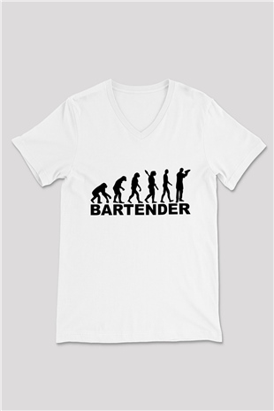 Barmen Beyaz Unisex V Yaka Tişört