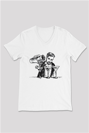 Barmen Beyaz Unisex V Yaka Tişört T-Shirt