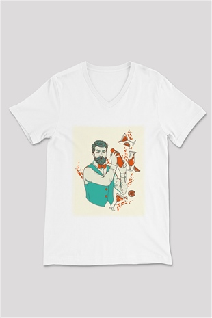 Barmen Beyaz Unisex V Yaka Tişört T-Shirt