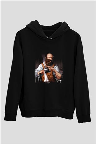 Barmen Siyah Unisex Kapşonlu Sweatshirt